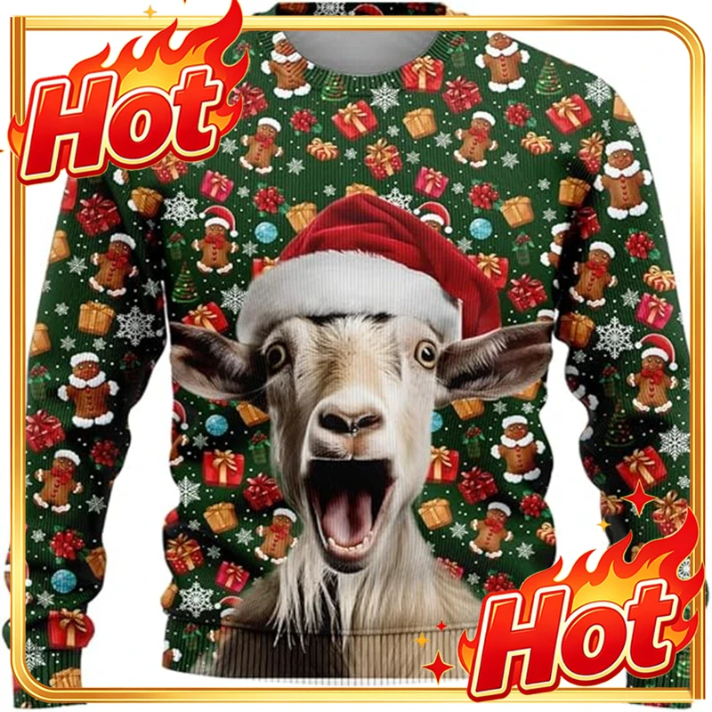 Mens Fashion Clothes - Lustiger Ziegen-Grafik-Weihnachtspullover, modische Pullover für Haustiere,