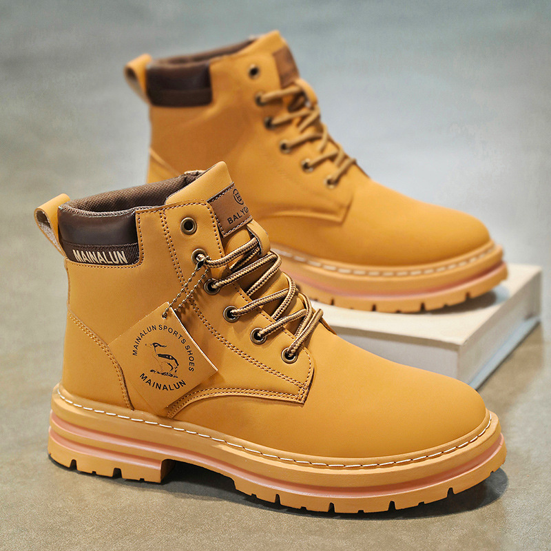 Mens Fashion Trainers - Klassische Herren-High-Top-Stiefel, hochwertige gelbe Lederstiefel, modische