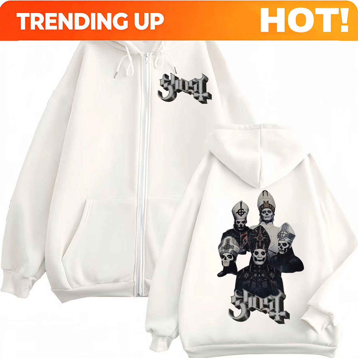 Mens Fashion Zip Up Hoodies - Bestseller Ghost Band Reißverschluss-Hoodie Herren Damen
