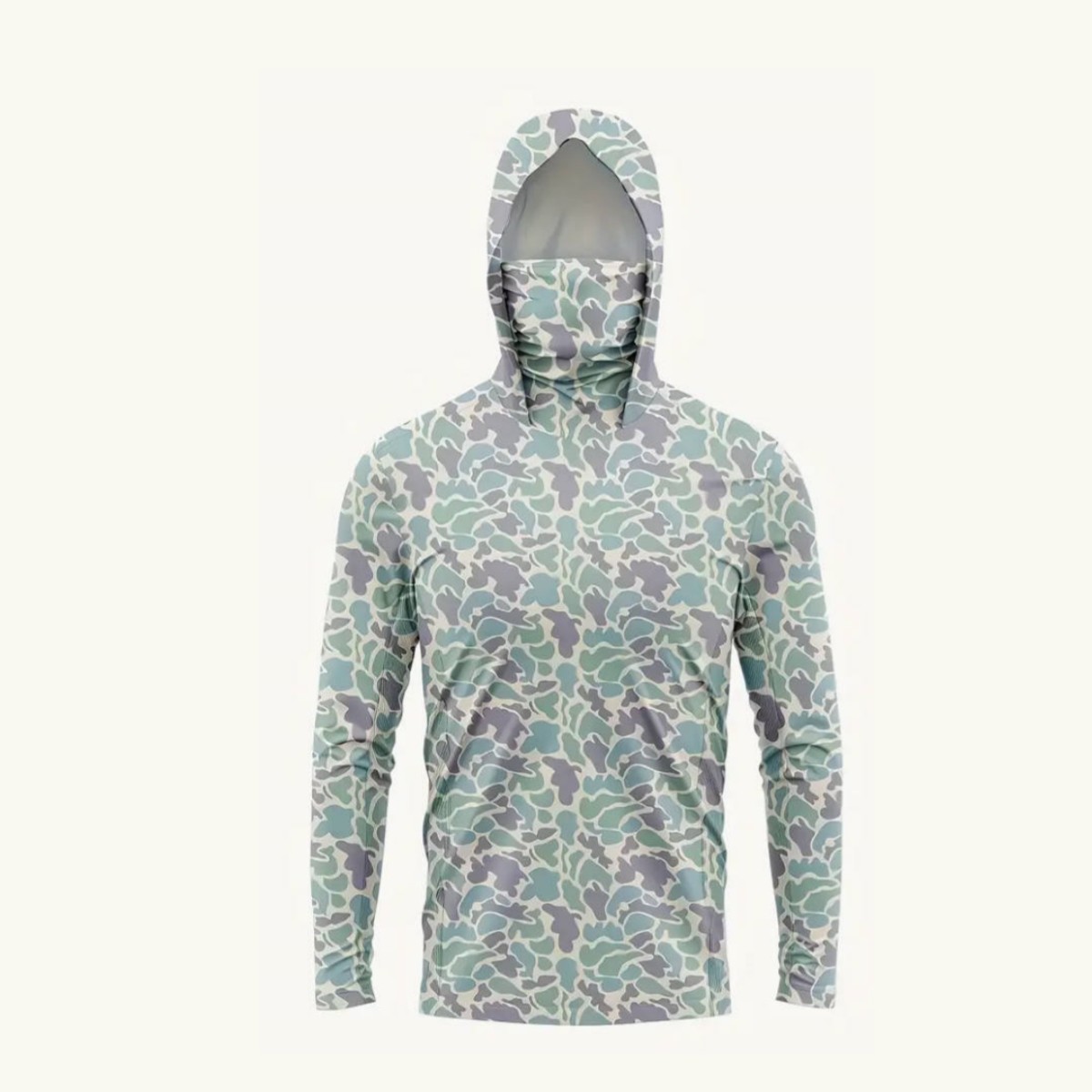 Mens Fashion Summer - Herren UPF50+ Sonnenschutz-Angelhoodie mit Gesichtsmaske, Tarnmuster,